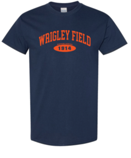 Wrigley Field 1914 Navy and Orange Tee Short Sleeve Tees ART FLO SHIRT & LETTERING