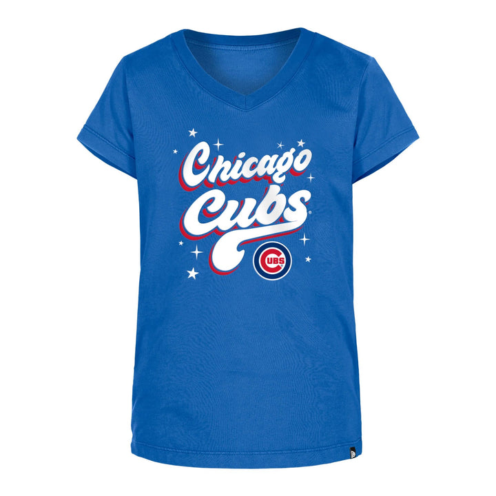 Chicago Cubs New Era Youth Star Script Royal Blue V-neck Tee