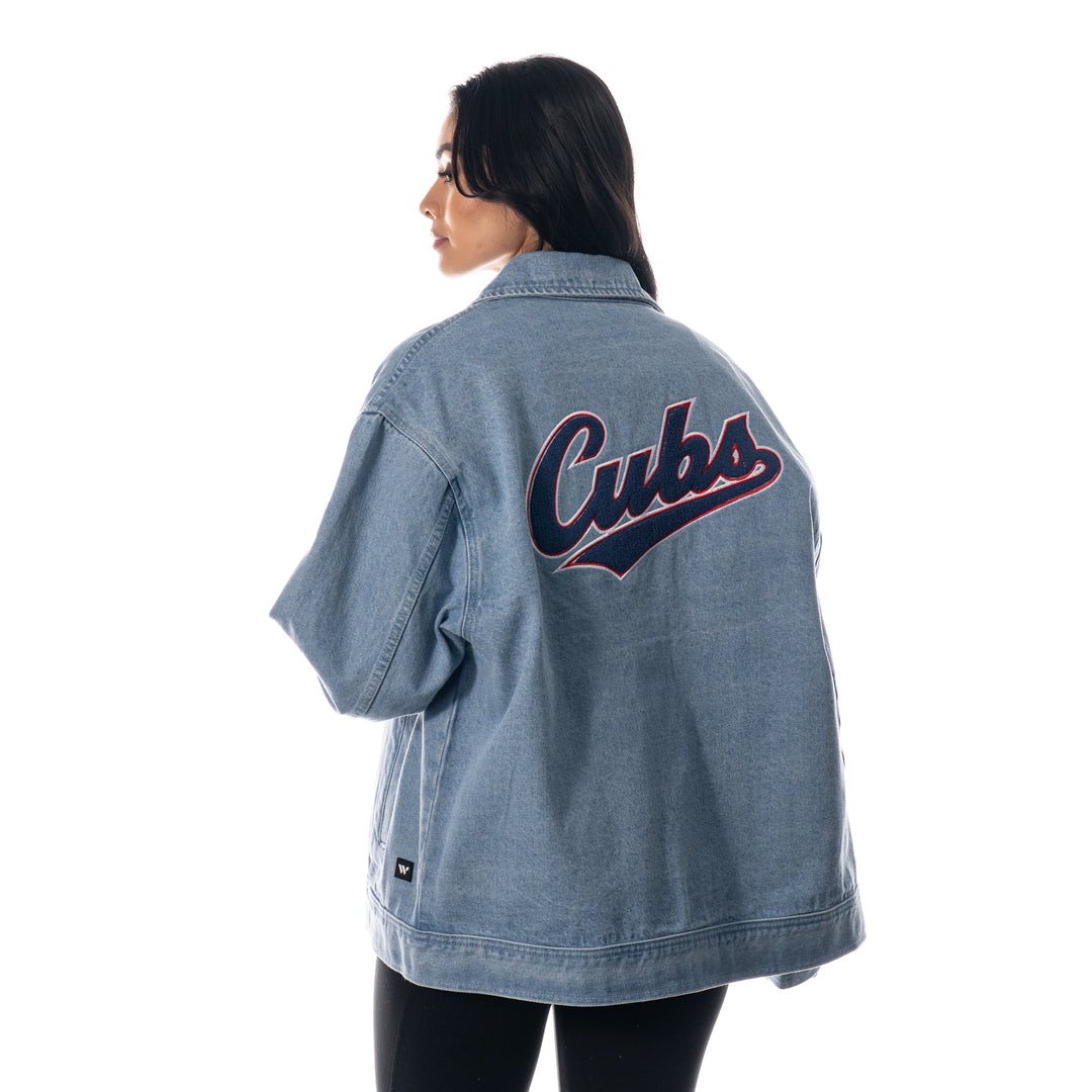 CHICAGO CUBS WILD COLLECTIVE WOMEN'S BULLSEYE HEAVYWASH DENIM JACKET