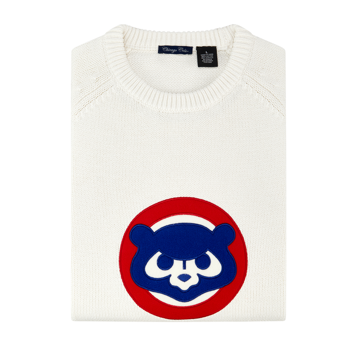 CHICAGO CUBS FULL TURN MEN'S 1984 LOGO WHITE CREW NECK SWEATER