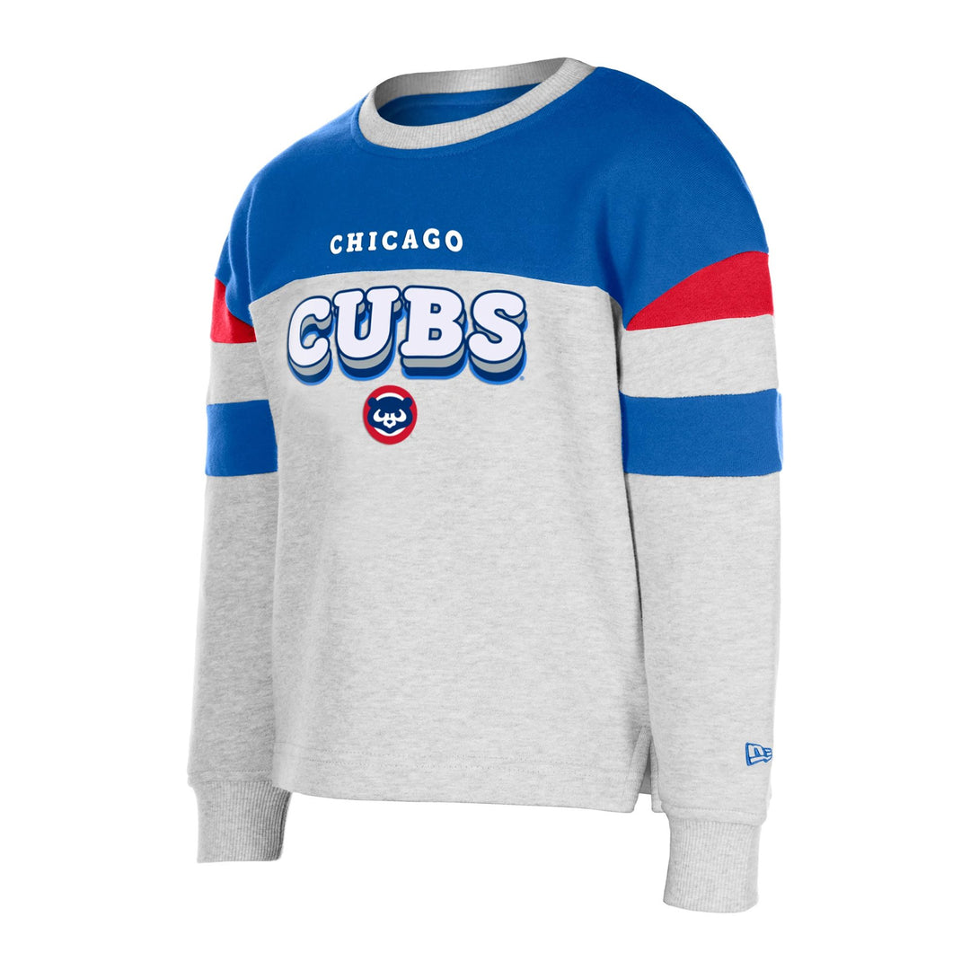 Chicago Cubs New Era Youth 1984 Bear Grey and Royal Blue Crew Neck Sweatshirt