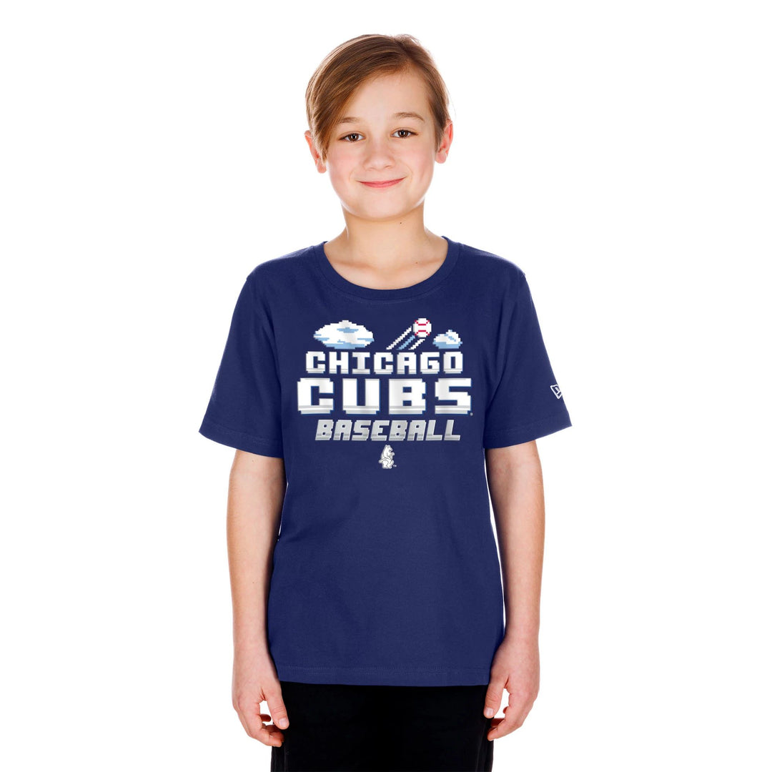 Chicago Cubs New Era Youth 1914 Pixel Script Navy Tee