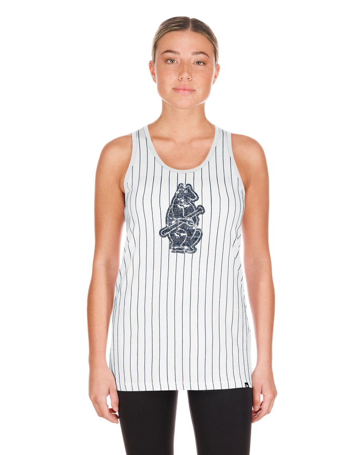 Chicago Cubs 1914 Gameday Tank Pinstripe White by New Era Women's Tank Top New Era