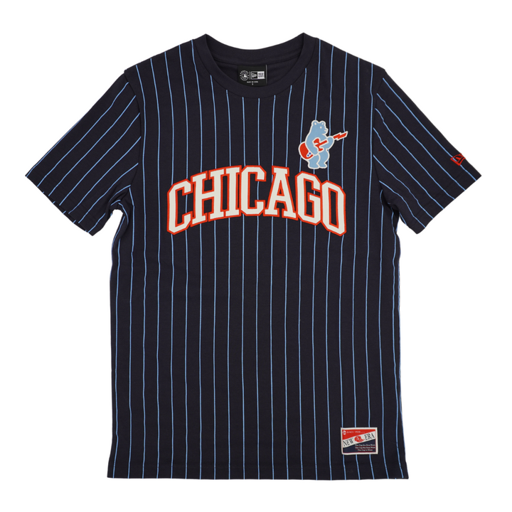 Chicago Cubs Blues Bear Pinstripe Unisex Navy T-Shirt by New Era Short Sleeve Tees NEW ERA CAP COMPANY INC