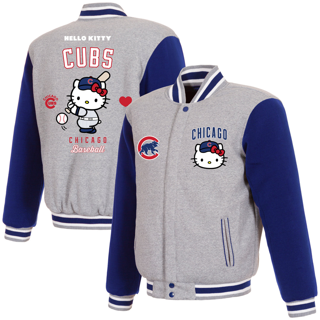 Chicago Cubs x Hello Kitty Reversible Bomber Jacket in Gray by JH Design Group Bomber Jacket JH DESIGN GROUP