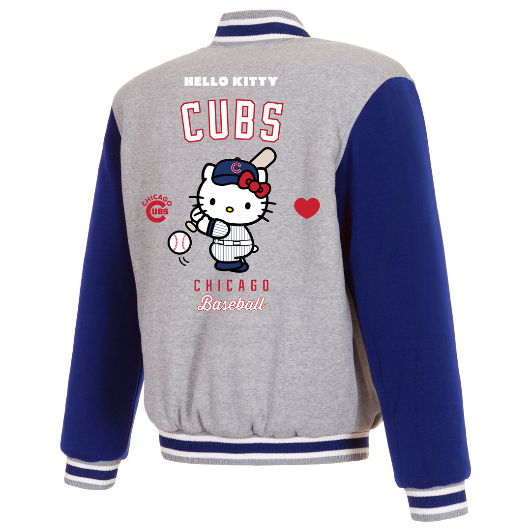 Chicago Cubs x Hello Kitty Reversible Bomber Jacket in Gray by JH Design Group Bomber Jacket JH DESIGN GROUP