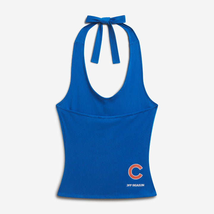 Chicago Cubs Logo Women’s Ruched Halter Top in Royal Blue by Off Season Tops OFF SEASON
