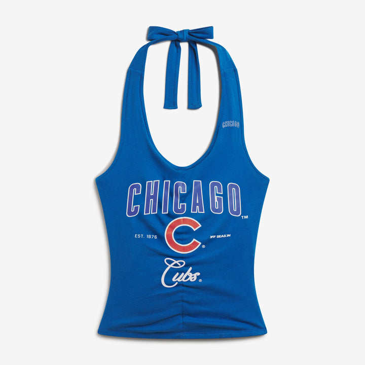 Chicago Cubs Logo Women’s Ruched Halter Top in Royal Blue by Off Season Tops OFF SEASON
