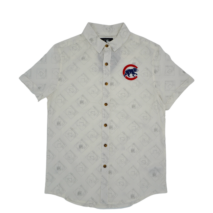 CHICAGO CUBS DARIUS RUCKER MEN'S WALKING BEAR WHITE PRINT BUTTON UP